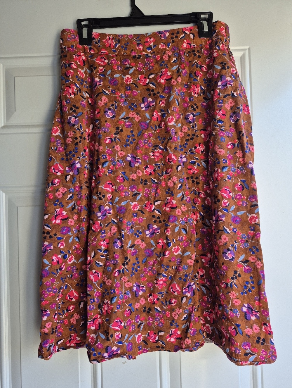 St John's Bay Brown Pink Spring Floral Garden Cottagecore Midi Knee Length Skirt